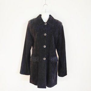 Vintage Black Suede Jacket Size M/L, Black Long Suede Jacket, Suede Duster Coat